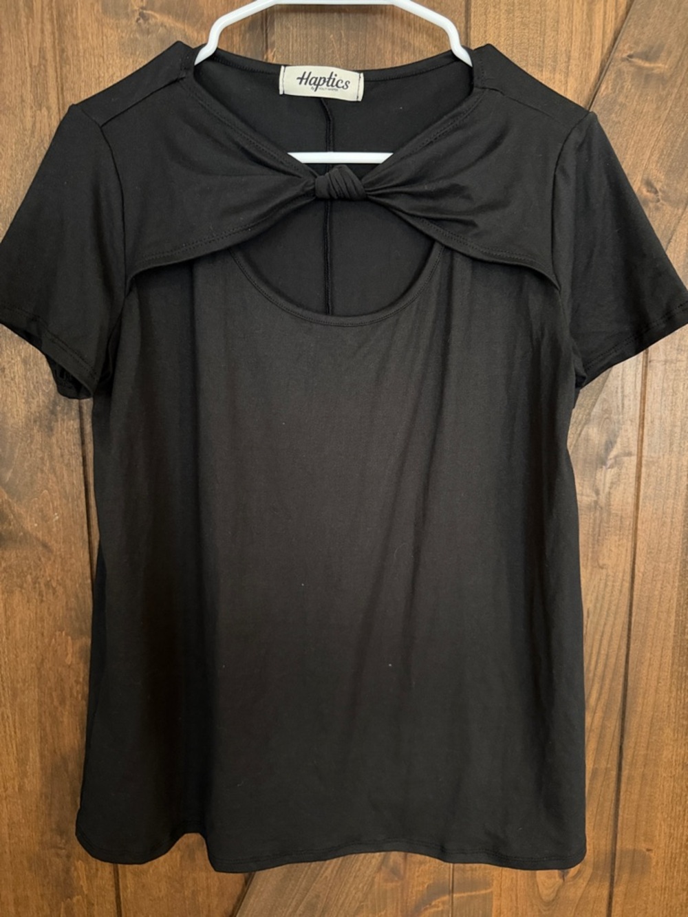 Black Knot-Front Short Sleeve Top